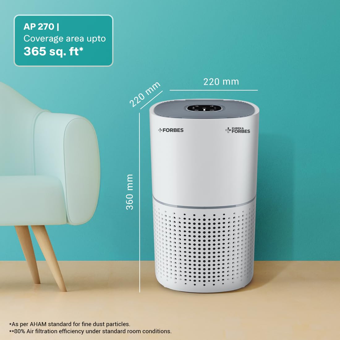 Forbes Air Purifier 270|True HEPA H13 Filter & Surround 360° Air Intake Tech(Approx. 1.5-2 Yrs)|Removes 99.97% PM2.5, Dust, Allergens, Bacteria & Pollen| 4-Stage Purification| Covers up to 365 Sq.Ft Mahajan Electronics Online