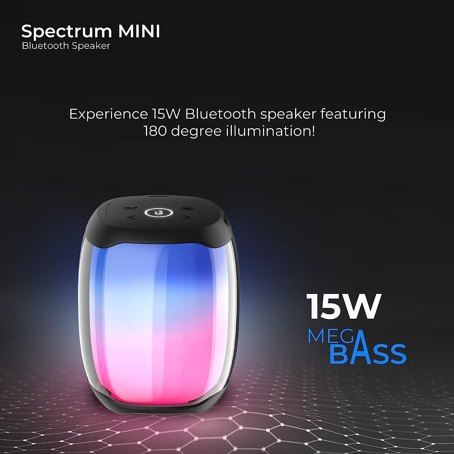 iGear Spectrum Mini Portable Bluetooth Speaker with 180 Degree LED Lights, 12 Hours of Playtime, TWS, IPX5 Rating and 360 Degree Surround Sound