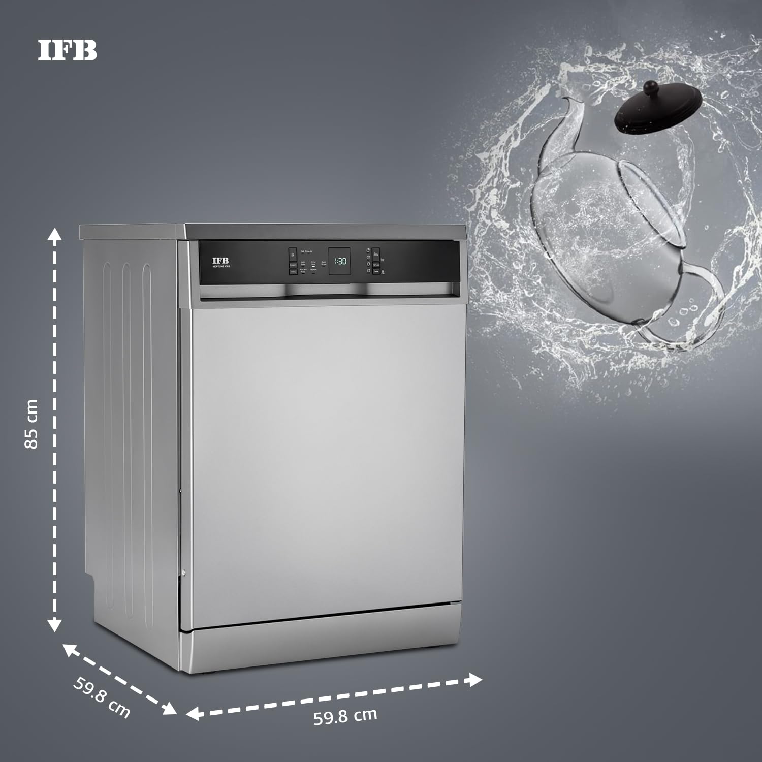 IFB Neptune VX15 15 Place Settings with DeepClean® Technology Freestanding Dishwasher ( Dark Silver, 70° Hot Water Wash with Hygienic Steam Drying, Perfect for Indian Utensils) Mahajan Electronics Online
