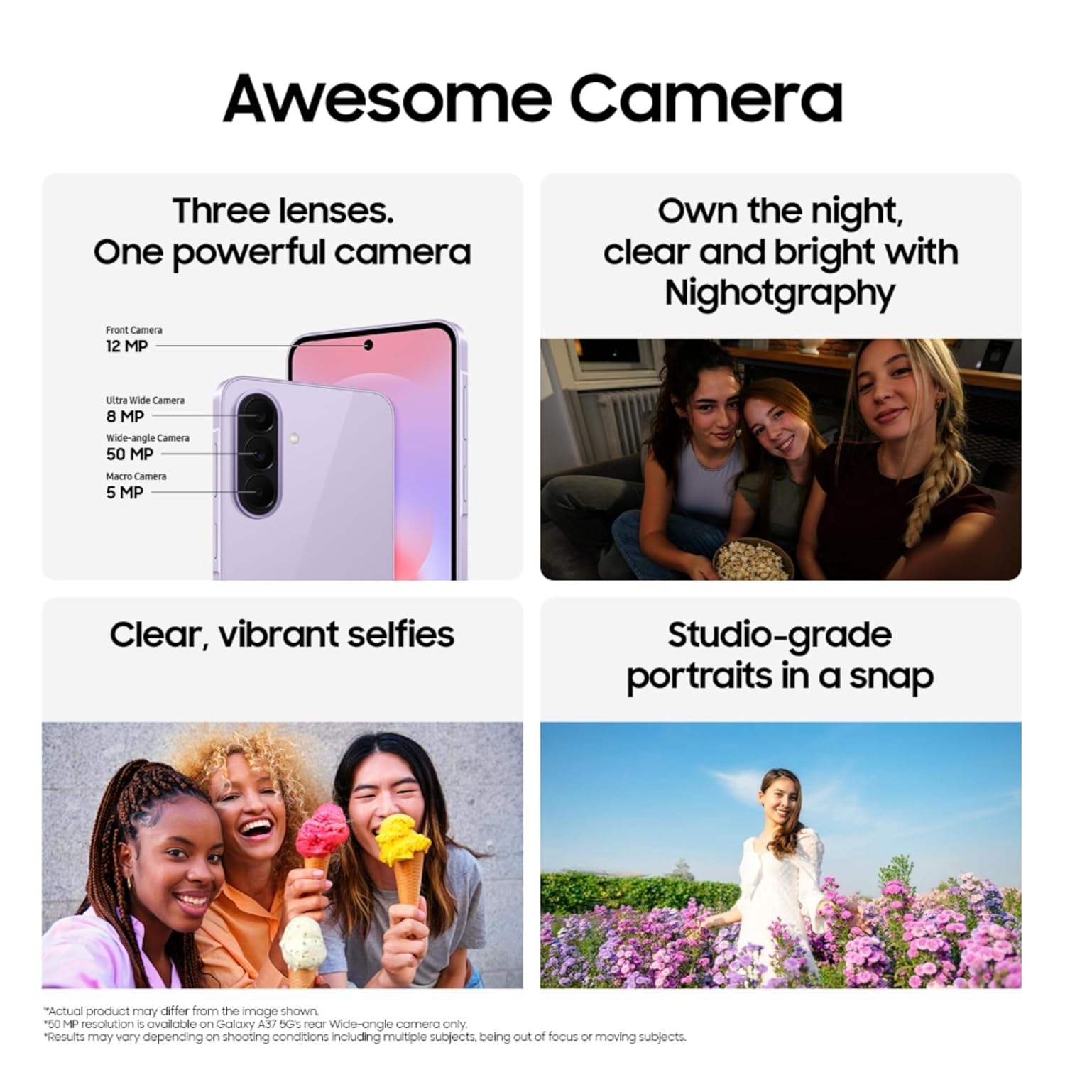 Samsung Galaxy A37 5G (Awesome Graygreen, 8GB RAM, 128GB Storage), Agentic AI, Triple Camera with Nightography Video, 2 Days Battery Life, 6 Gen OS Upgrades, IP68, 7.4mm Sleek, with No Cost EMI Mahajan Electronics Online