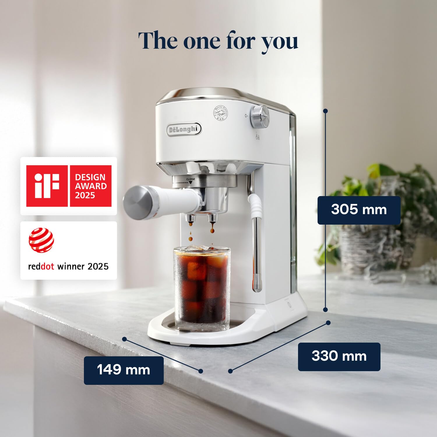 DeLonghi Dedica EC890.WI Compact Espresso machine - Stainless Steel Coffee Maker with Milk Frother Steam Wand- for Espresso, Cold brew, Hot and Iced Coffee, Cappuccinos, Latte and more (white) Mahajan Electronics Online