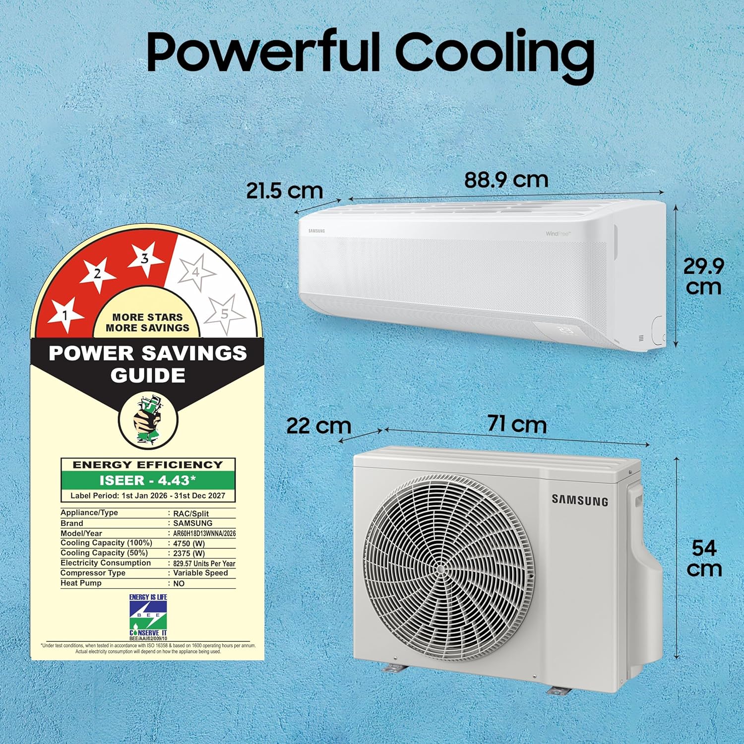 Samsung AR60H18D13WNNA 1.5 Ton 3 Star Bespoke AI WindFree Inverter Smart Split AC (2026 Model, WiFi, Energy Saving, Voice Control, Powerful Cooling, Digital Inverter, 4 Way swing, 5 Step Convertible) Mahajan Electronics Online