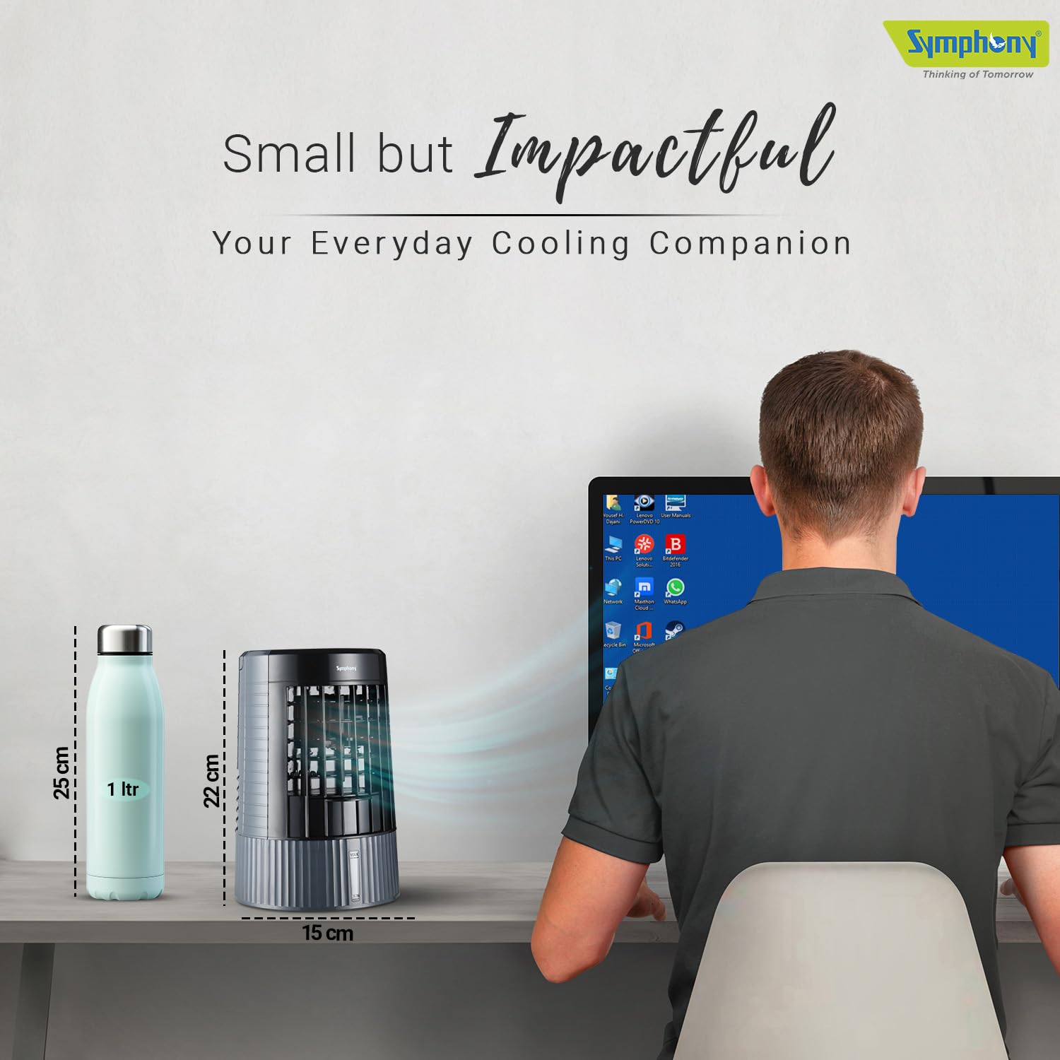 Symphony Duet Mini Portable Tabletop Air Cooler for Home and Office with Whisper Quiet Operation and Touch Control(Grey) Mahajan Electronics Online