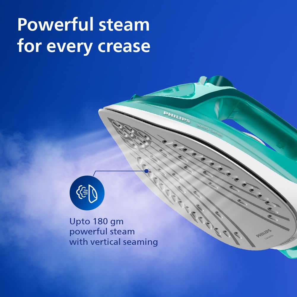 Philips Speed Pro DST3030/70 Steam iron 2400 W Green World's No.1 Ironing brand, 40g/min Steam with 180g Steam Boost Ceramic Soleplate with Auto Shut-off & Drip Stop Technology, Large 300ml Water Tank Mahajan Electronics Online