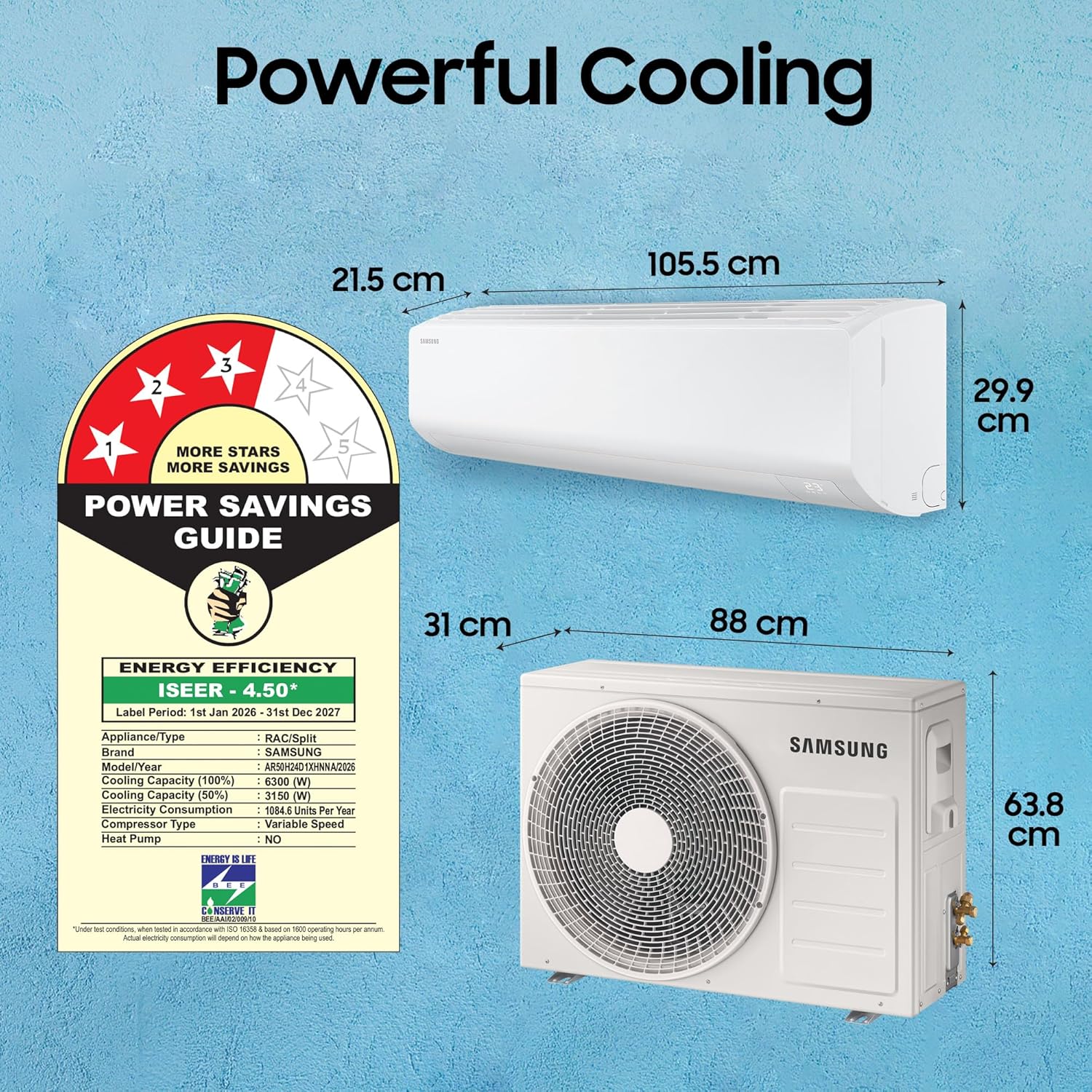 Samsung AR50H24D1XHNNA 2 Ton 3 Star Bespoke AI Inverter Smart Split AC (2026 Model, WiFi, Energy Saving, Voice Control, Powerful Cooling, Copper, Digital Inverter, 4 Way swing, 5 Step Convertible) Mahajan Electronics Online