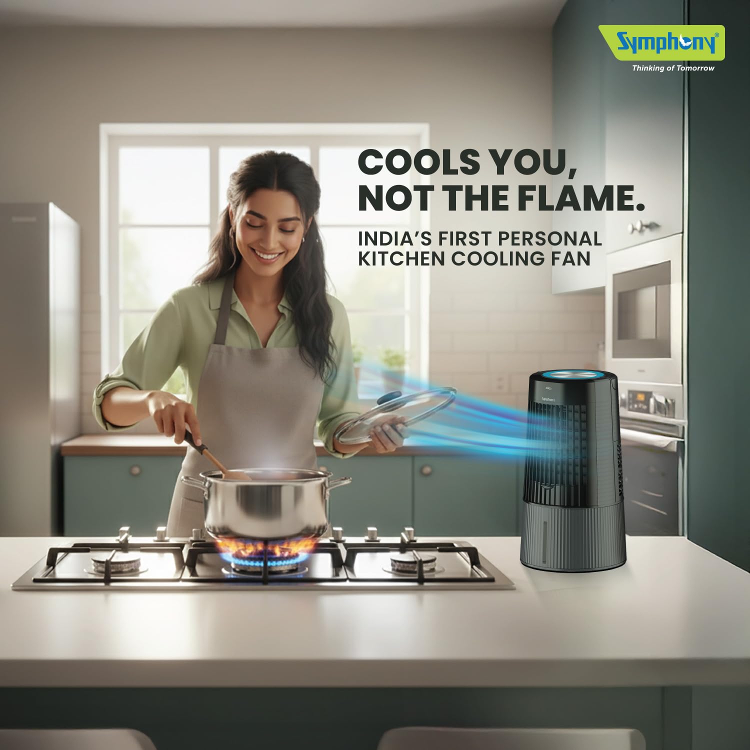 Symphony Duet-i Personal Kitchen Cooling Fan For Home and Office Tabletop with Honeycomb Pad | Kitchen Fans for Home Cooking | Mini Portable Fan | Low Power Consumption (6L, Grey) Mahajan Electronics Online