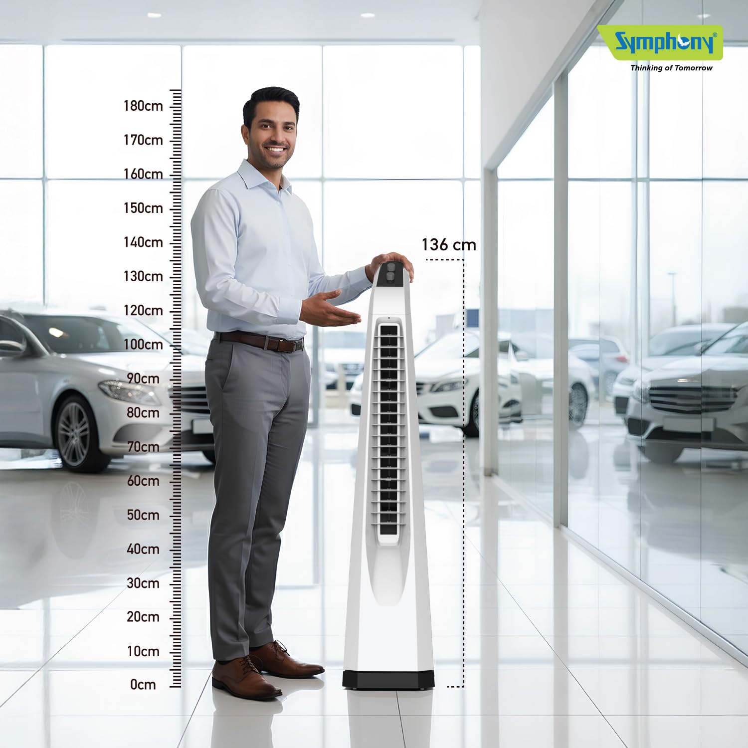 Symphony Surround Sr. Bladeless Tower Fan for Room | 90 Degree Swivel Action, Knob Control Panel | Low Power Consumption | Removable Dust Filter For Clean | 1 Year Warranty | White  Mahajan Electronics online