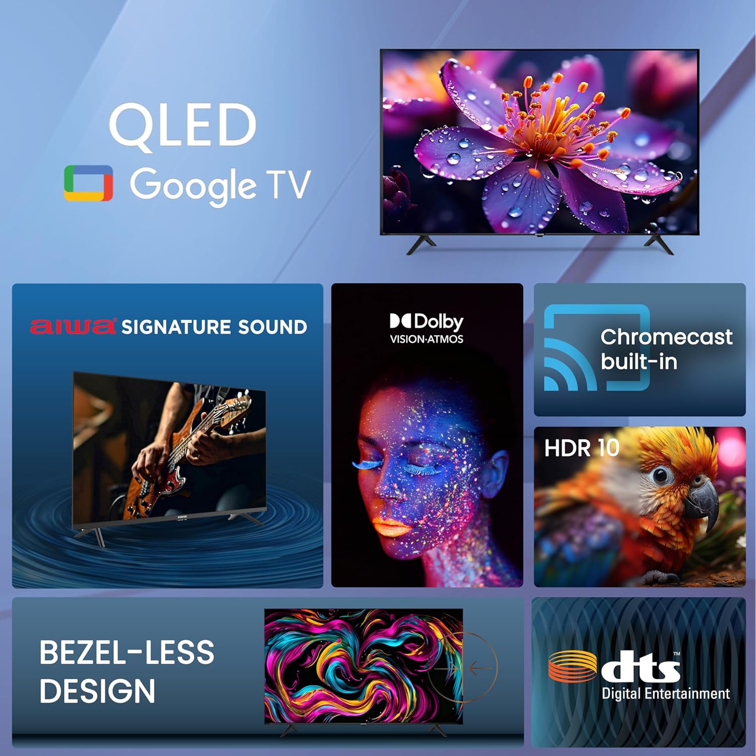 Aiwa A65QUHDX3-GTV 165 cm (65 Inches) QLED Display 4K Ultra HD | Google TV | Smart TV | Dolby Vision | Magnifiq Series Bezel-Less | 2 GB RAM | 16 GB Storage | Dolby Atmos Audio | Signature Sound Mahajan Electronics Online