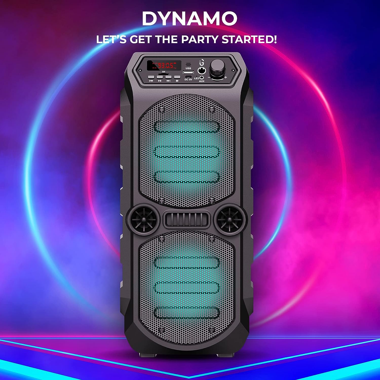 iGear Dynamo 16 watts Bluetooth Party Speaker with Corded Mic, TIF/FM Radio/AUX/USB/TWS Function/LED Lights and Remote (Black)