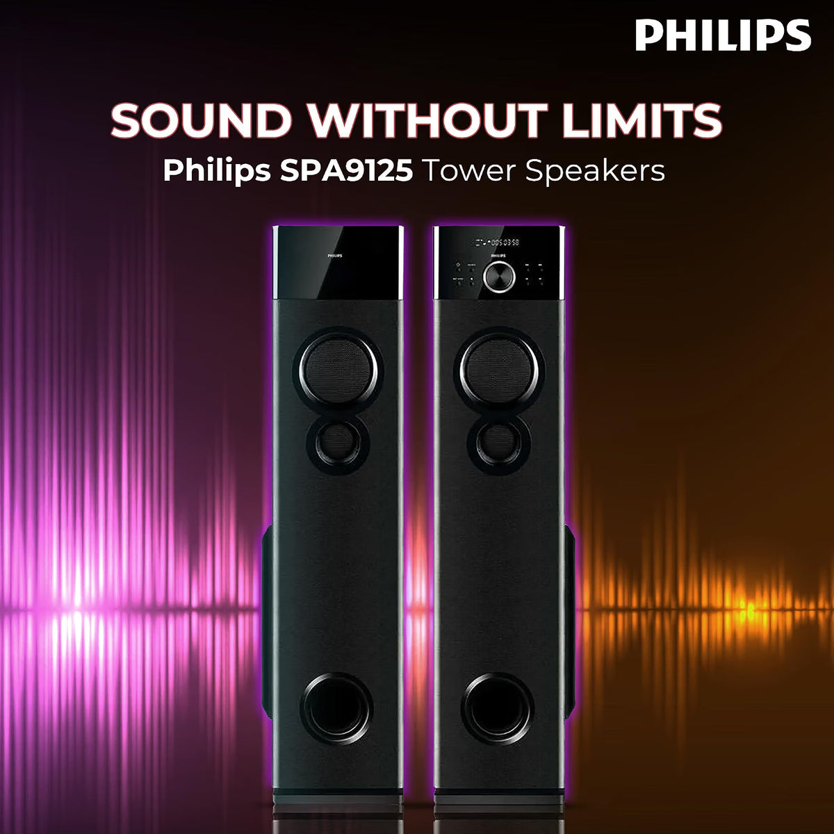 PHILIPS Audio SPA9125 2.0CH 130W Multimedia Tower Speakers with Wireless Microphone,Multi-Connectivity Option with Supporting USB, AUX, FM,Mic & Thumping Bass with Karaoke(Black) Philips