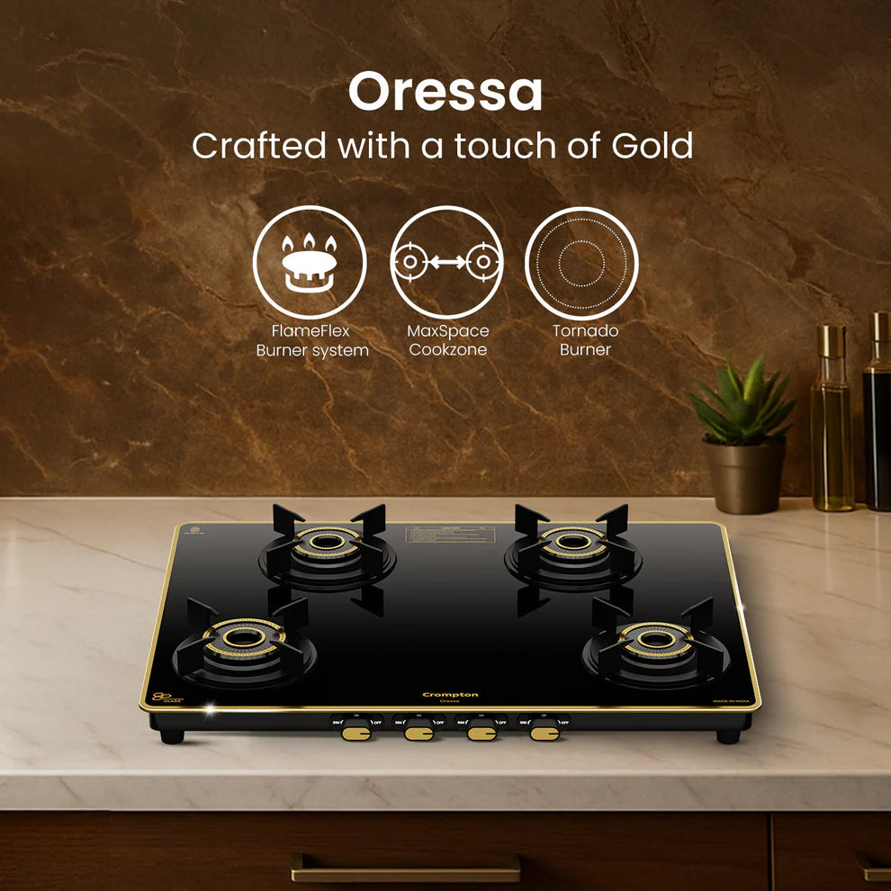 Crompton Oressa CKT-ORR704-MSB 4 Burner 70 cm Slim Glass Cooktop Mahajan Electronics Online