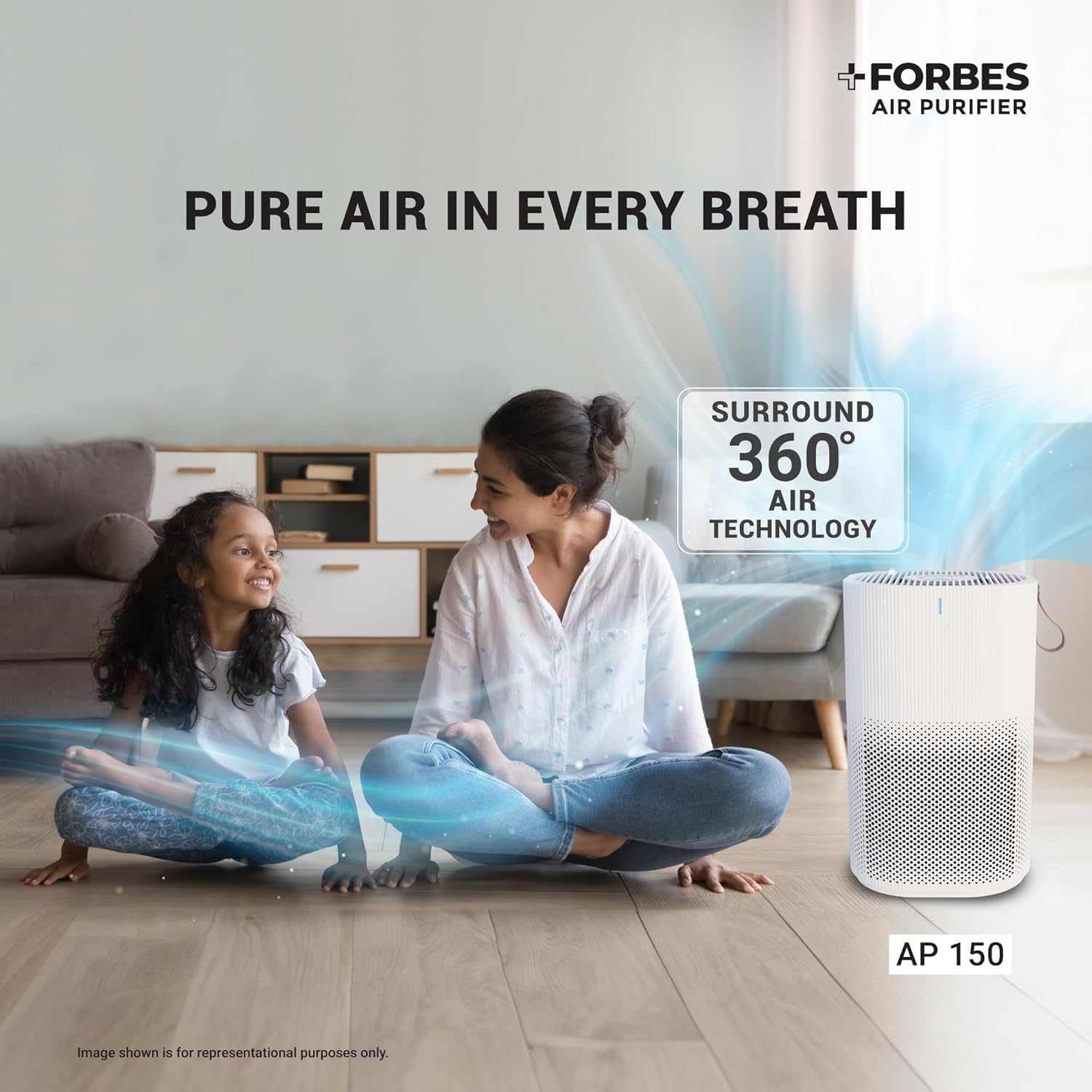 Eureka Forbes Air Purifier 150 for bedroom | Covers upto 200 Sq. Ft. | True HEPA H13 Filter & Surround 360° Air Technology | Removes 99.97% Dust & Particulate Matter | 3-Stage Purification Mahajan Electronics Online