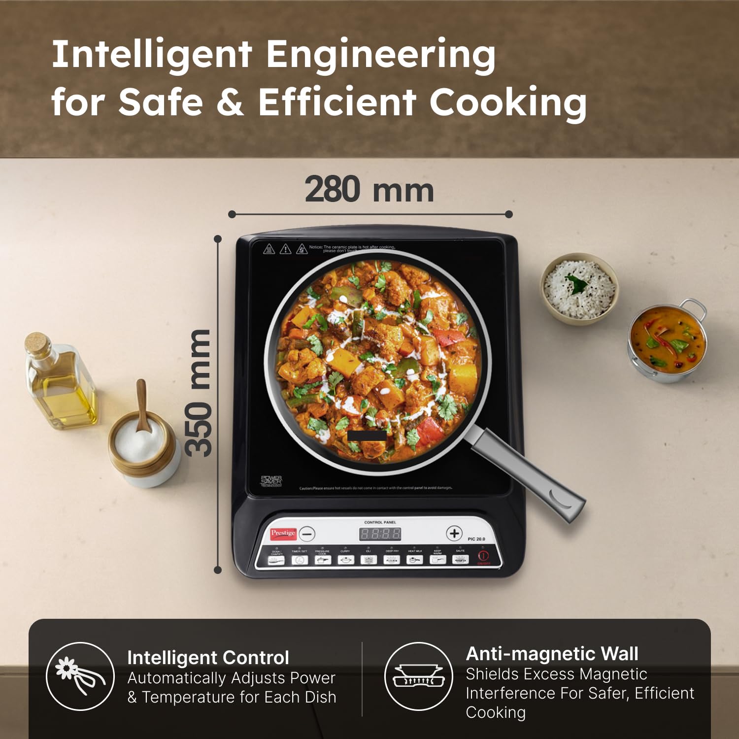 Prestige PIC 20 1600 Watts Induction Cooktop | 4KV Surge Protection | 8 Preset Indian Menu Options & Timer | Soft Touch Button | Easy to Clean | Portable | Black | 1Y Warranty | BIS Mahajan Electronics Online