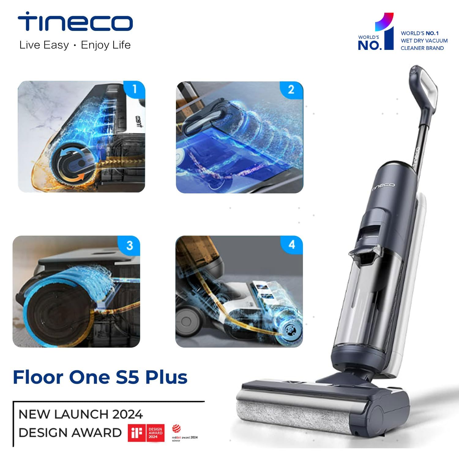 Tineco Floor ONE S5 Plus Smart Cordless Wet & Dry Vacuum Cleaner and Mop for Hard Floors, Removes Tough Stains & Pet Hair, Patented iLoop & Self-Cleaning Brush, 2-Year Warranty (Black) Mahajan Electronics Online