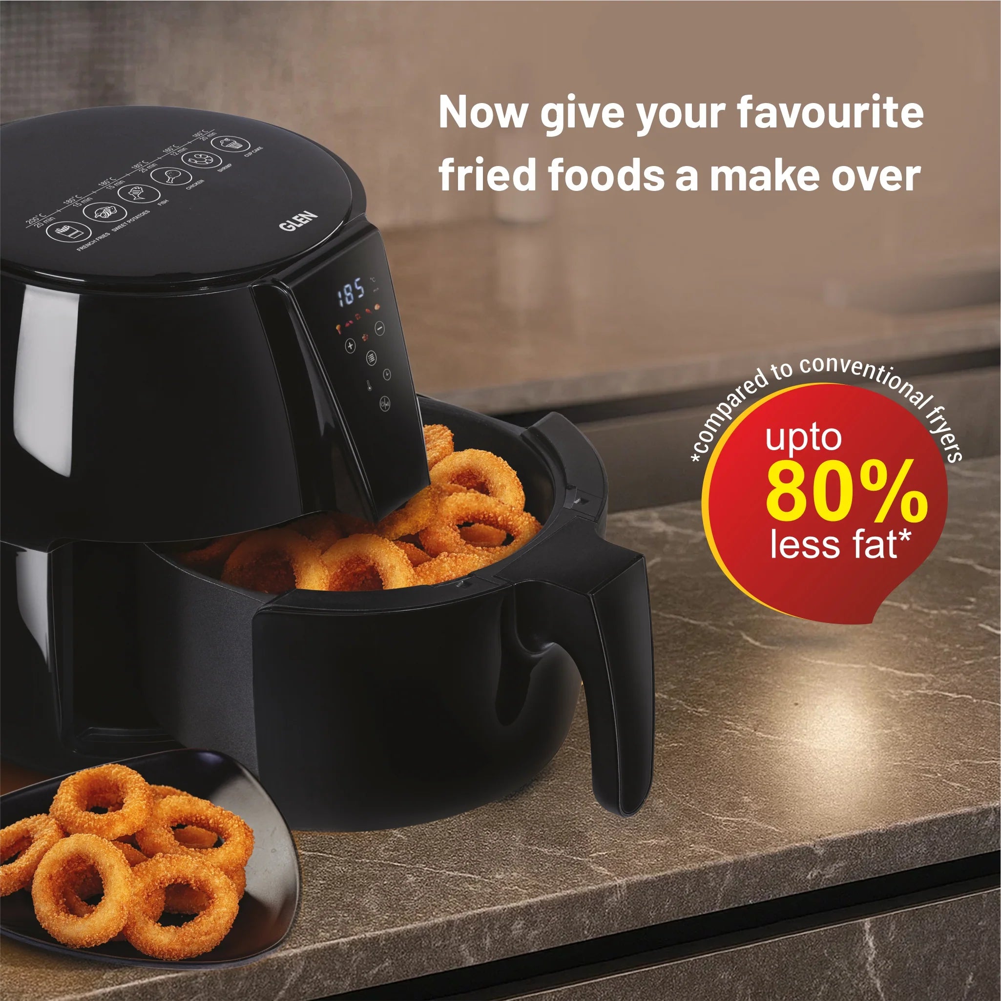Glen SA3041DIGI Air Fryer, 5.0 Litre Digital Controls, 6 Pre Set Menu Timer, Temperature Control, 1500W -Black Mahajan Electronics Online