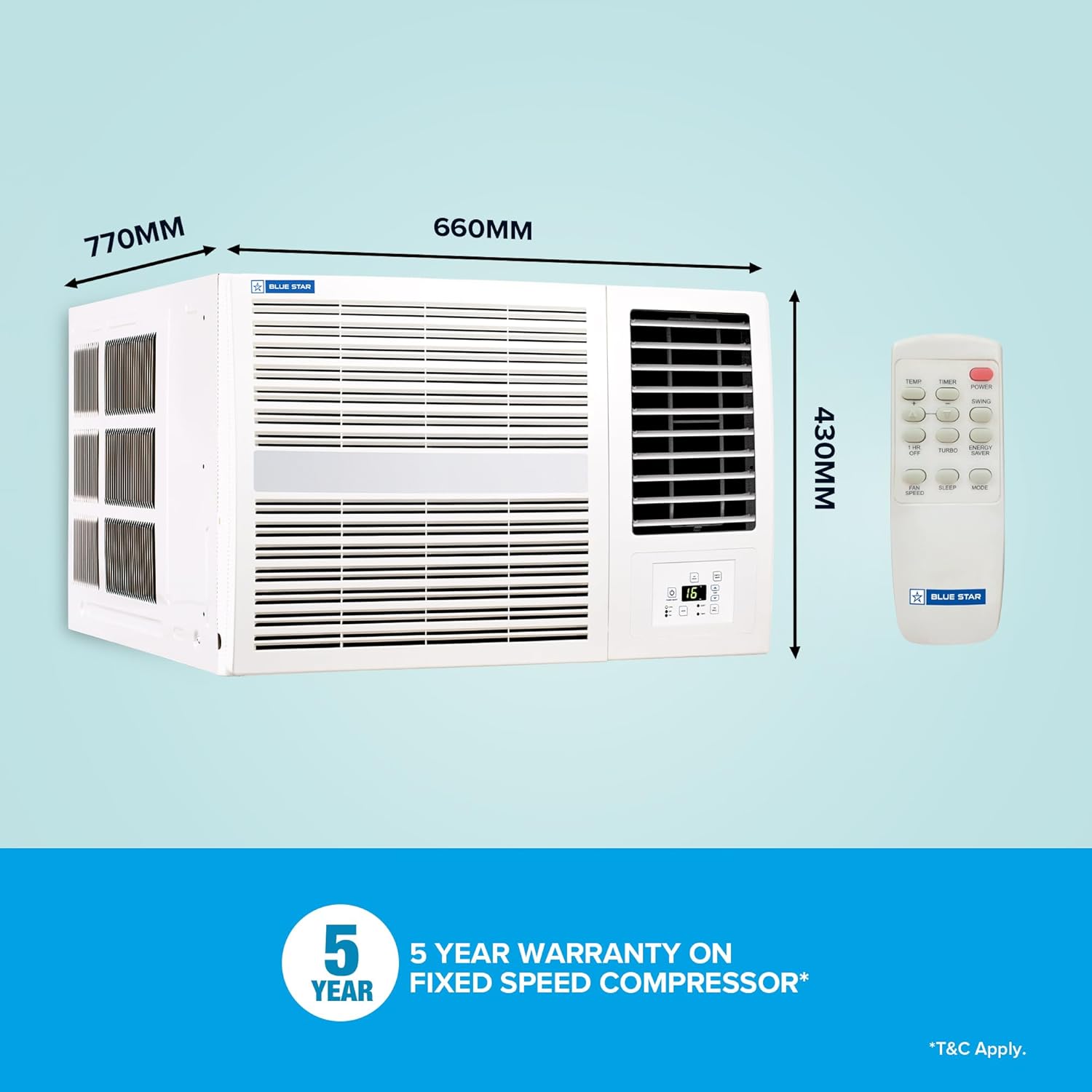 Blue Star WFE324E 2 Ton 3 Star Fixed Speed Window AC (Copper, Turbo Cool, Fan Modes-Auto/High/Medium/Low, Hydrophilic Blue Fins, Dust Filters, Self-Diagnosis,  White)