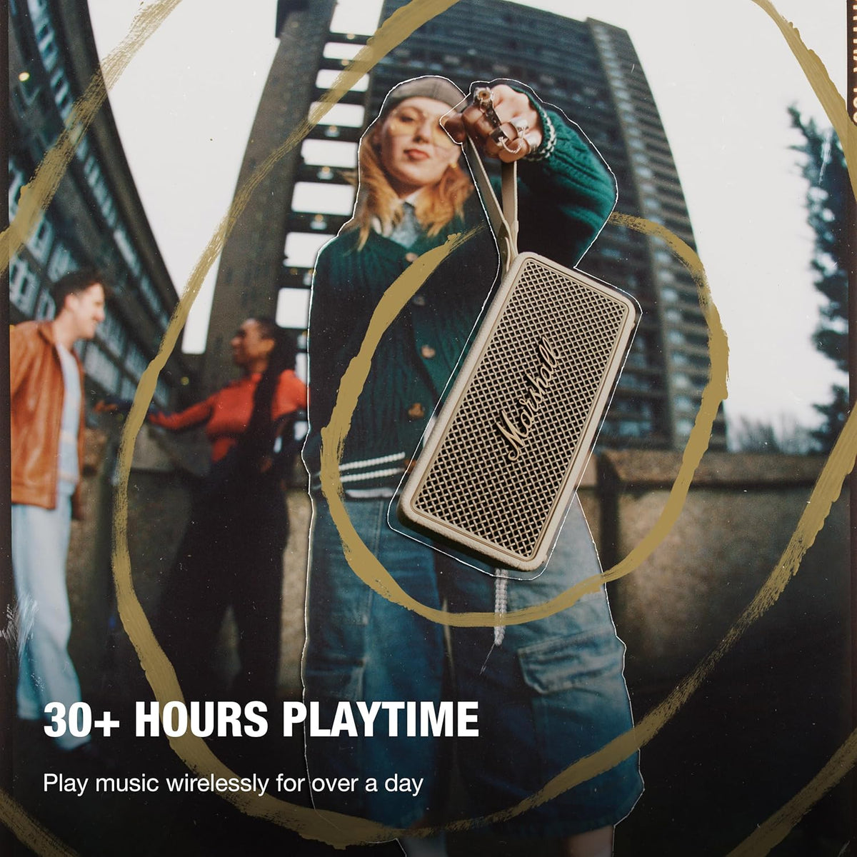 Marshall Middleton II Bluetooth Portable Bluetooth Speaker, Over 30 Hours Playtime, IP67 Waterproof - Cream Marshall