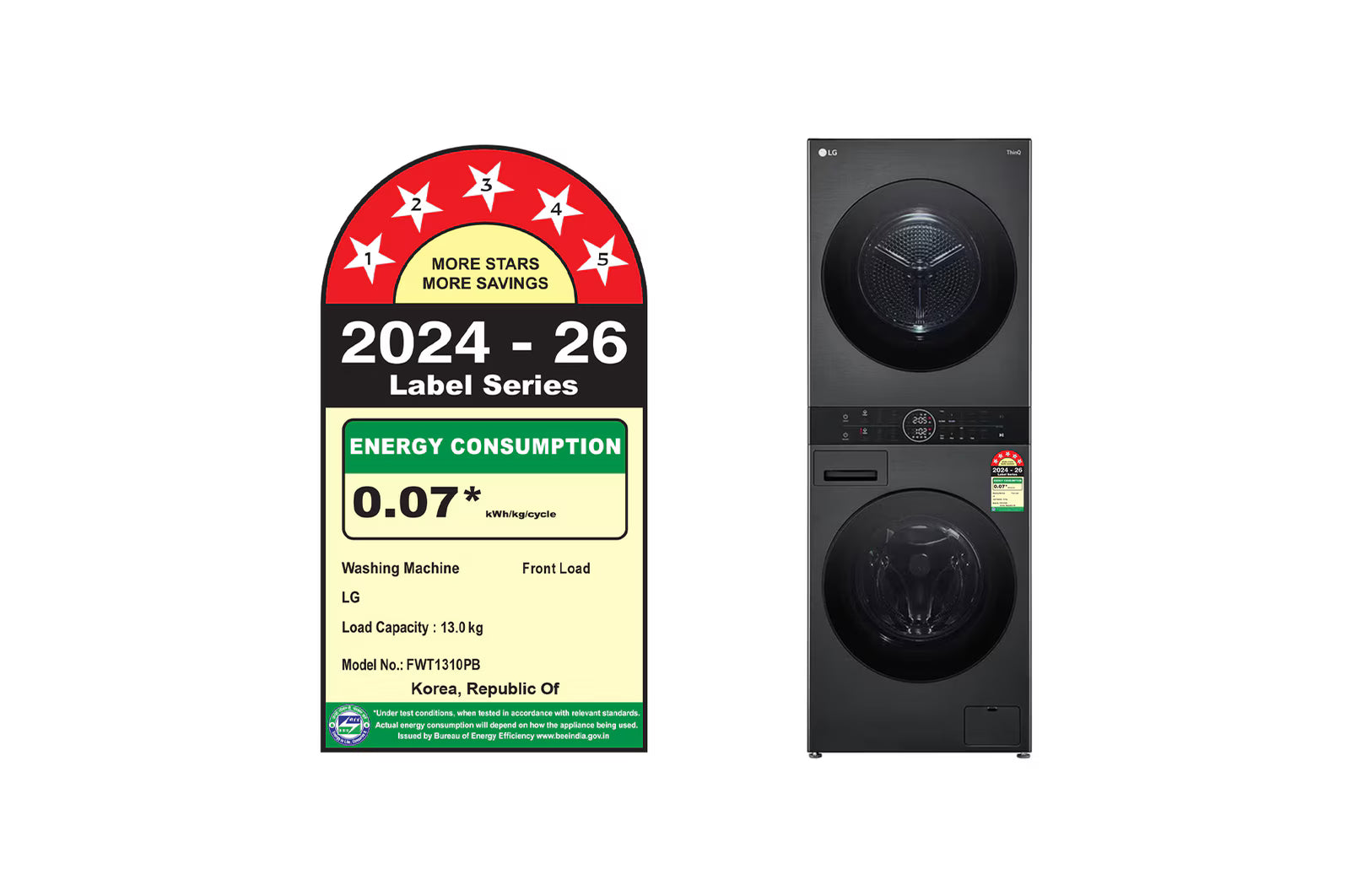 LG FWT1310PB 13 kg (Wash) / 10 kg (Dry) WashTower™ with AI Direct Drive™, Dual Inverter Heat Pump™, Platinum Black, 5 Star LG