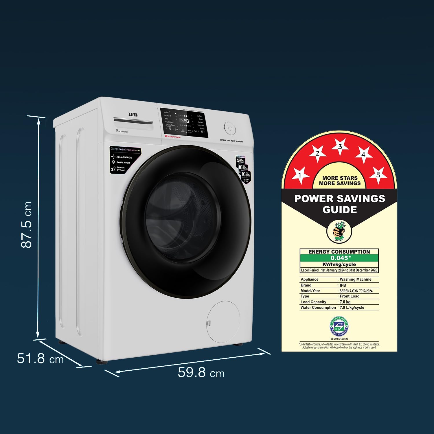 IFB SERENA GXN 7012 CMS 7 Kg 5 Star, DeepClean® Technology, AI Powered, WiFi, Fully Automatic Front Load Washing Machine ( PowerSteam®, 9 Swirl, Steam Refresh, Inbuilt Heater, Eco Inverter, Grey) Mahajan Electronics Online