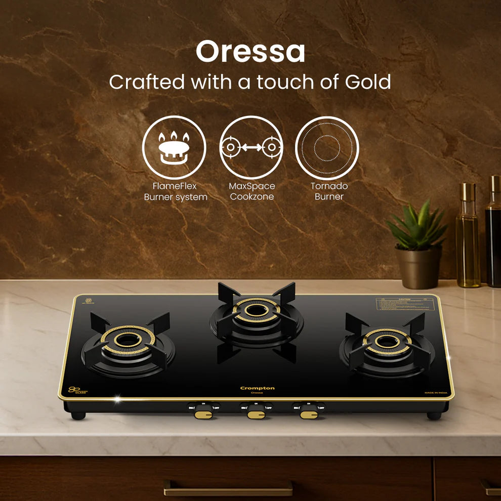 Crompton Oressa CKT-ORR723-MSB 3 Burner 72 cm Slim Glass Cooktop Mahajan Electronics Online