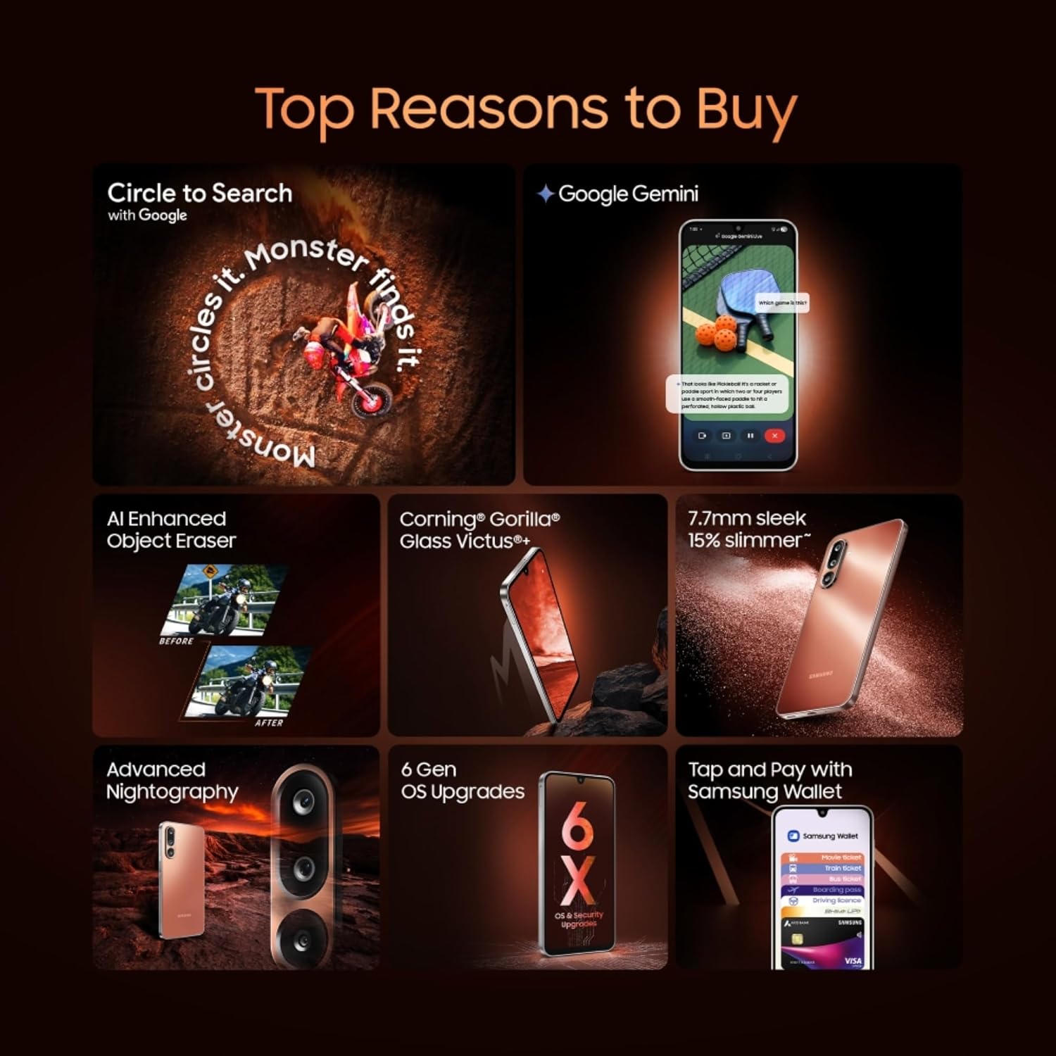 Samsung Galaxy M36 5G (Orange , 8 GB RAM, 128 GB Storage)| Circle to Search| Google Gemini| Corning Gorilla Glass Victus+| 7.7mm Slim| AI Enhanced 50 MP OIS Triple Camera| Unmatched Nightography Mahajan Electronics Online