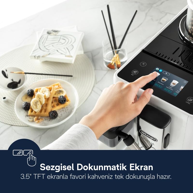 De’Longhi Rivelia EXAM440.55 | Fully Automatic Coffee Machine | Bean-to-Cup | LatteCrema Hot | 3.5” Touch Display |White Mahajan Electronics Online