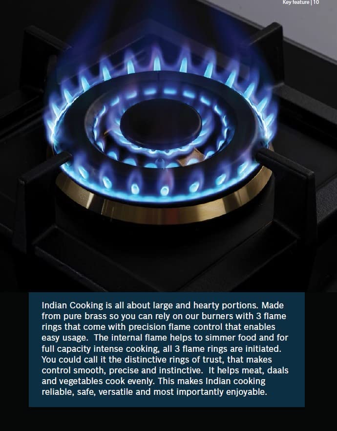 Bosch Built in Gas Hob Black Tempered glass Glass 4 Burner Auto Ignition 90 cm Full Brass 3D Ring Burners with Matt Black Heat Shields & Cast Iron pan supports (PNF9B6G20I)