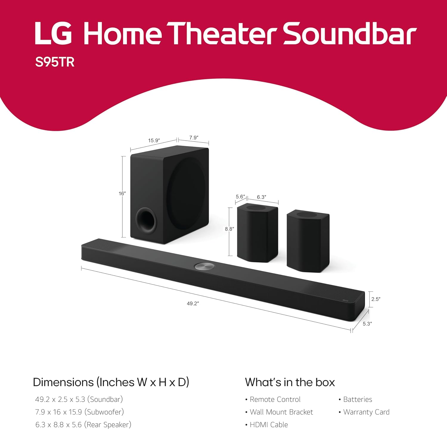 LG S95TR 810W 9.1.5 Channel Dolby Atmos, True Wireless Triple Up-Firing Speaker with Up-Firing Rear Speaker, Home Theater Soundbar with HDMI, Wi-Fi, USB & Bluetooth Connectivity (Black) LG