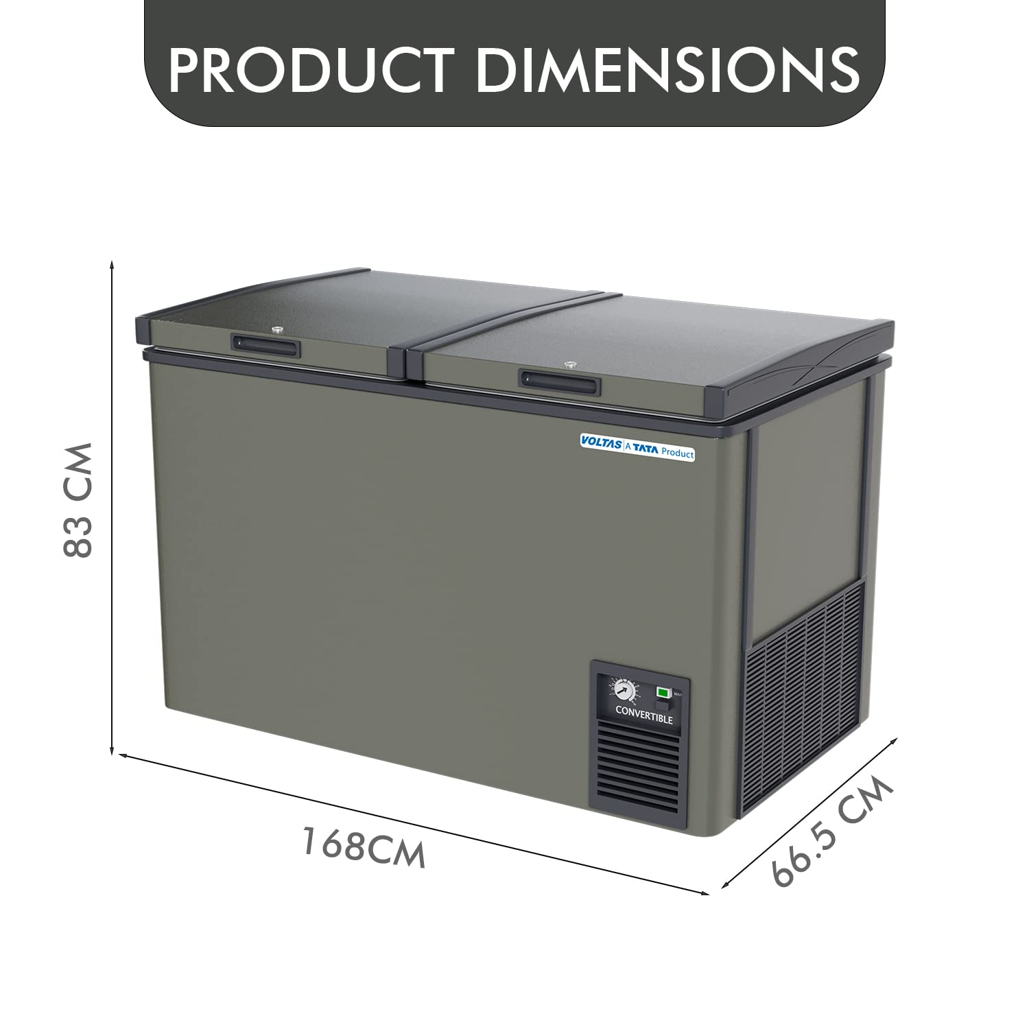 Voltas CVF500 DD P  Grey CONVERTIBLE 4 Star Hard Top Deep Freezer Hard top deep freezer (500LT.)