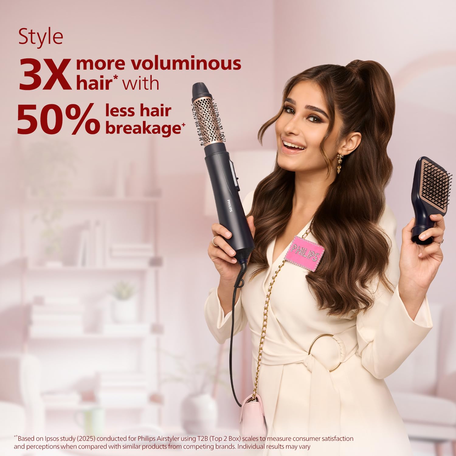 Philips BHA531/10 India’s No.1 Hair Styling Brand 2-in-1 Airstyler | Straightening Brush + Hot Air Brush Combo | 3X Volume | 50% Less Breakage,2 Attachments, 3 Heat Settings, Cool Shot, For Indian Hair Philips