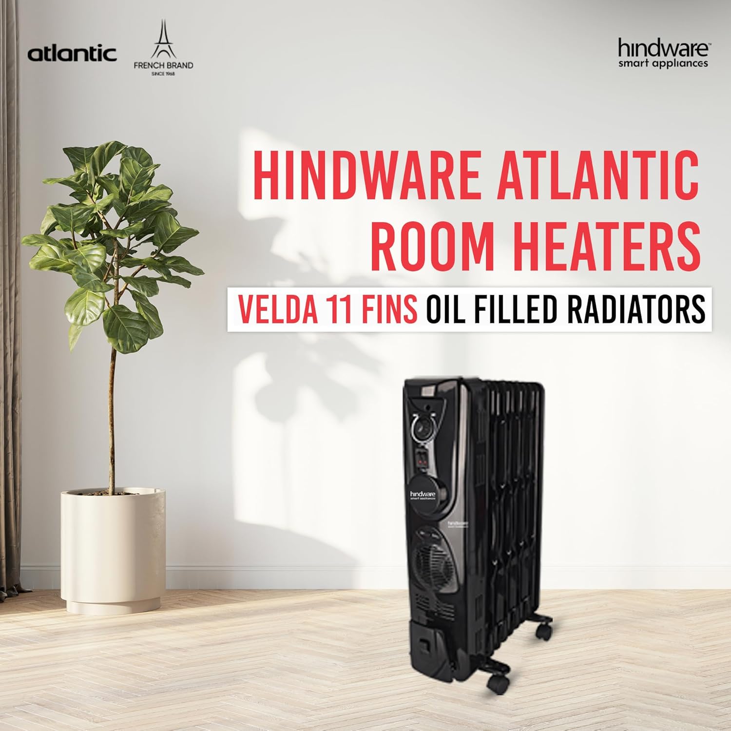 Hindware Atlantic 2500 Watt Ofr Room Heater With Ptc Fan - Velda 11 Fin, Black Mahajan Electronics online