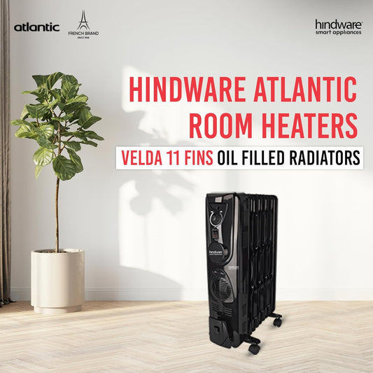 Hindware Atlantic 2500 Watt Ofr Room Heater With Ptc Fan - Velda 11 Fin, Black Mahajan Electronics online