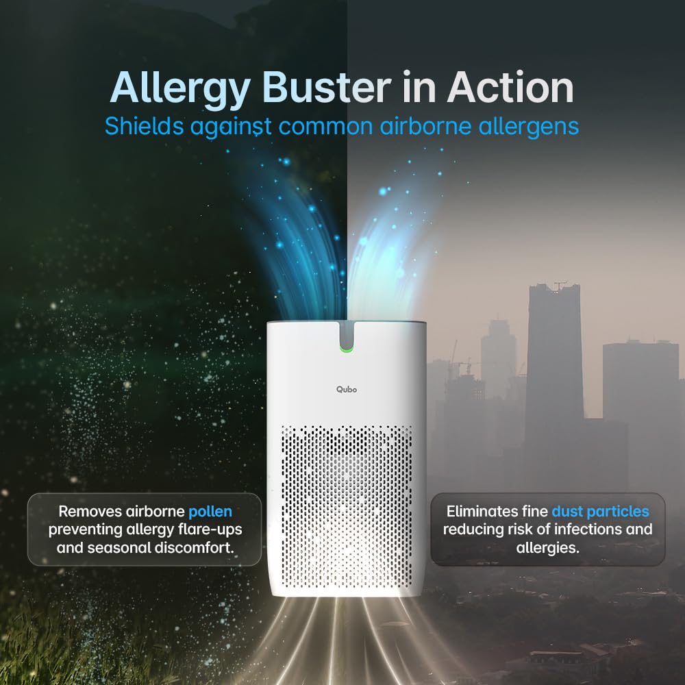 Qubo Smart Air Purifier Q400 for Home by Hero Group | 400 Sqft | 99.99% Allergen Removal | HEPA H13 | 9000 Hrs Filter Life | App & Voice Control | Energy Saving | Ultra-Quiet BLDC Motor (White) Mahajan Electronics Online