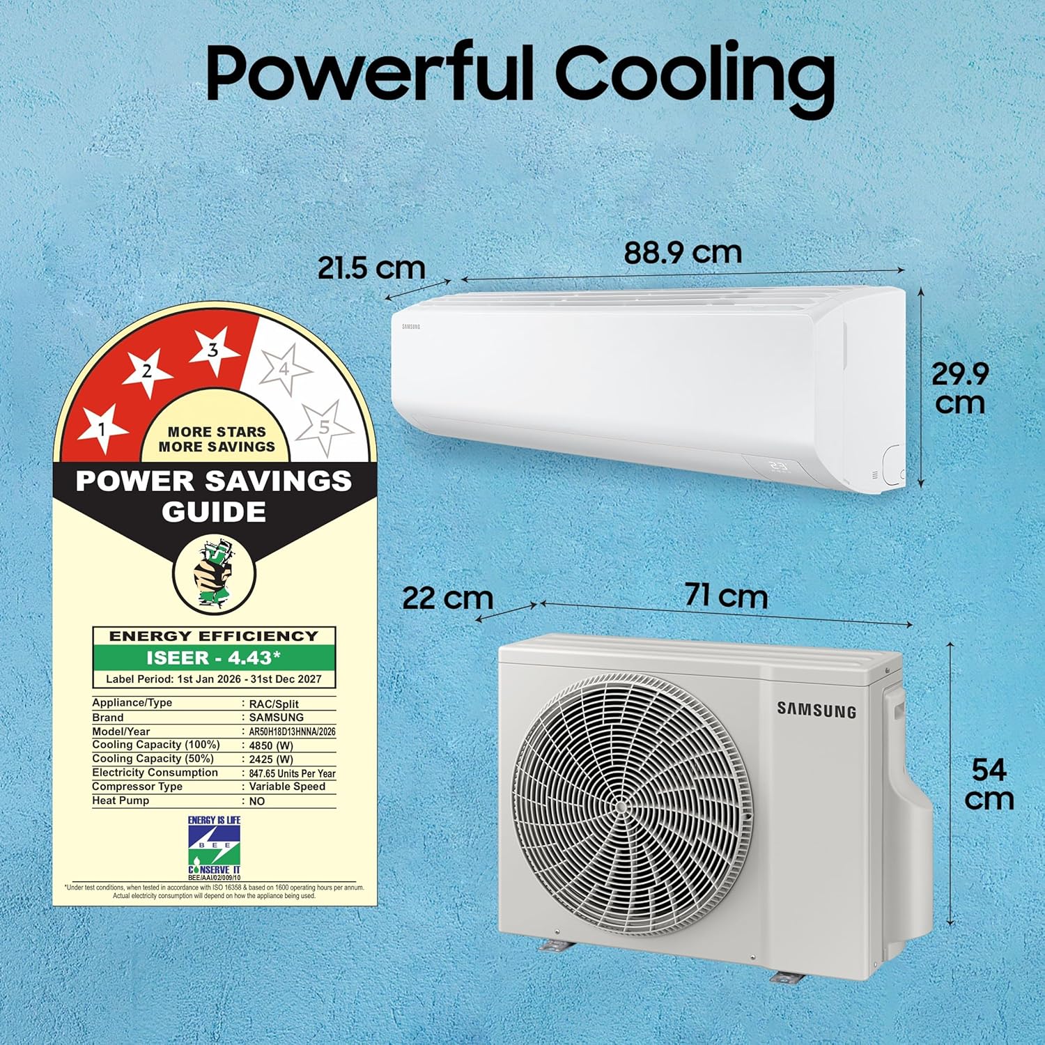 Samsung AR50H18D13HNNA 1.5 Ton 3 Star Bespoke AI Inverter Smart Split AC (2026 Model, WiFi, Energy Saving, Voice Control, Powerful Cooling, Copper, Digital Inverter, 4 Way swing, 5 Step Convertible) Mahajan Electronics ONline