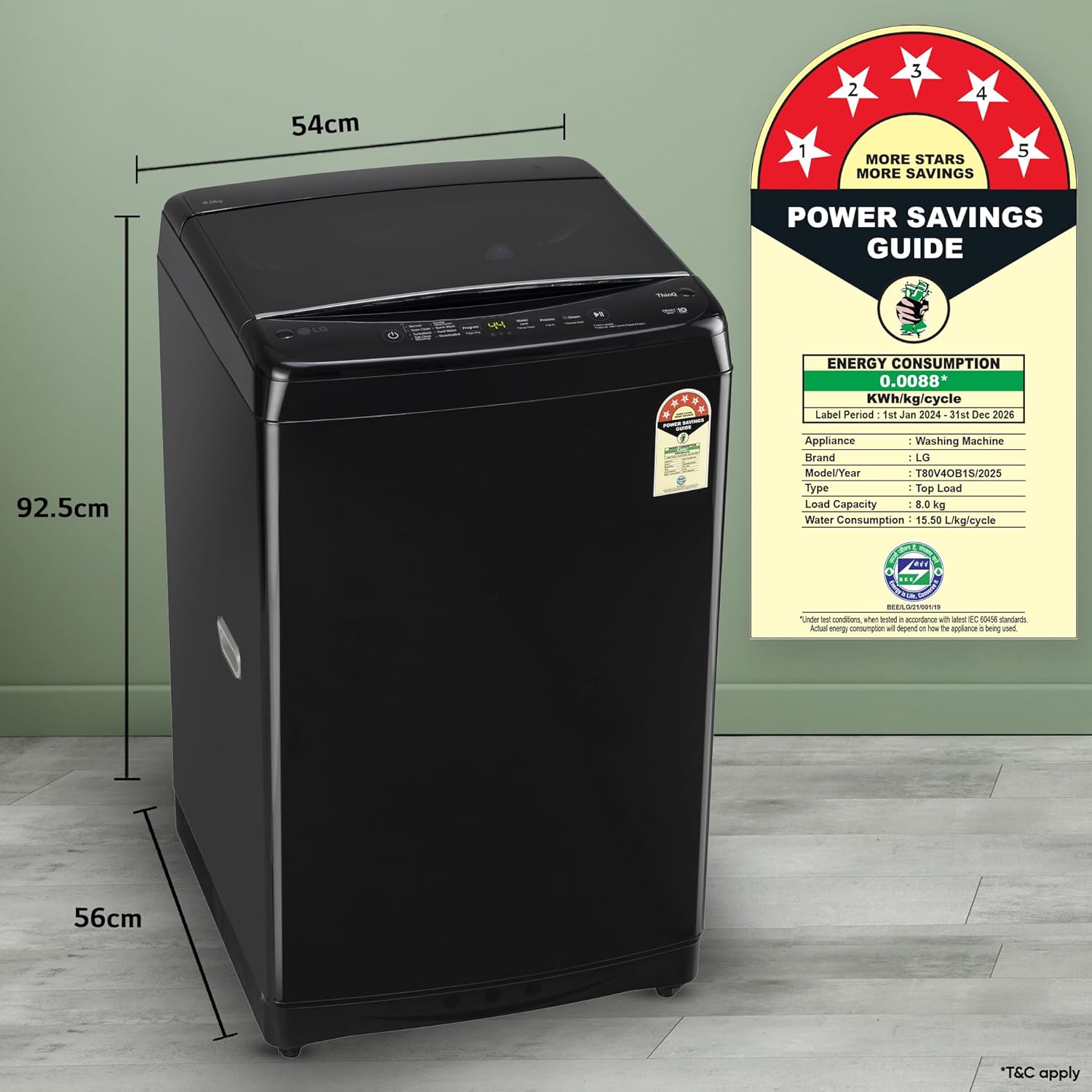 LG T80V4OB1S 8 Kg, 5 Star, Smart Inverter Technology, Wi-Fi, Turbowash, Fully Automatic Top Load Washing Machine With In-built heater ( Turbodrum, Stain Clean, Hard Water Wash & Jetspray+, Onyx Black) Mahajan Electronics Online