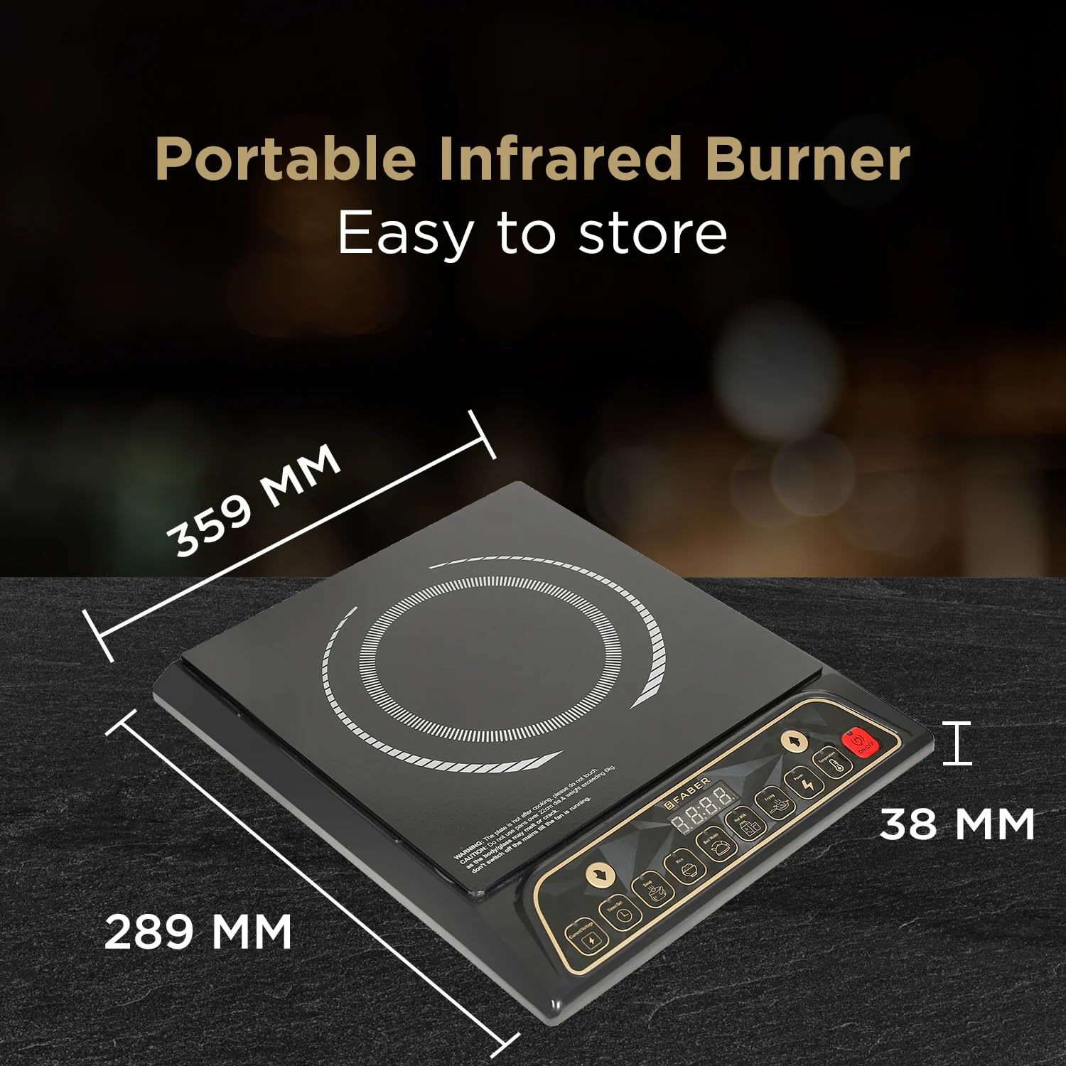 Faber Zion 1600W Induction Stove | 5 Auto-Cook Functions, Auto Pan Detection, Preset Timer, Overheat Protection | Shock-Proof Body, Black Crystal Glass, Soft-Touch Control, LED Display | (Black) Mahajan Electronics Online