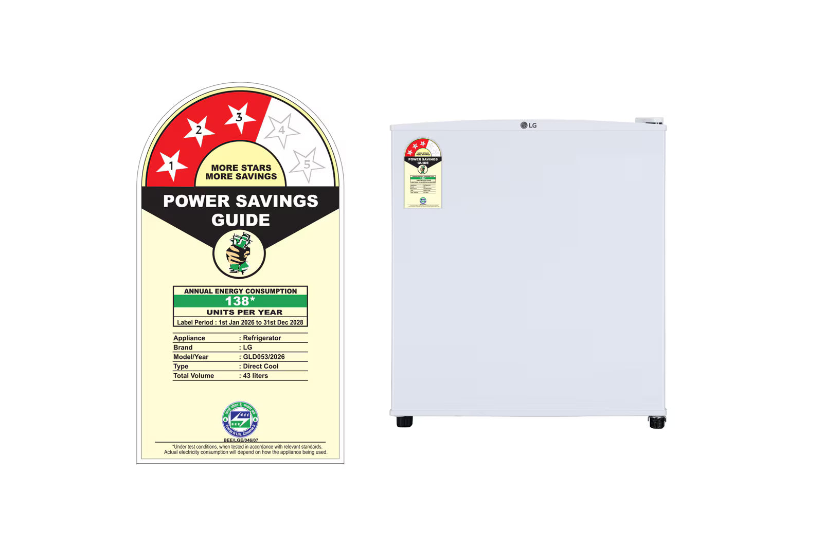 LG GLD0536VRSW 43 L Single Door Refrigerator, Mini Bar, Direct Cool, Polypropylene Shelf, Anti-Bacterial Gasket, Super White, 3 Star LG