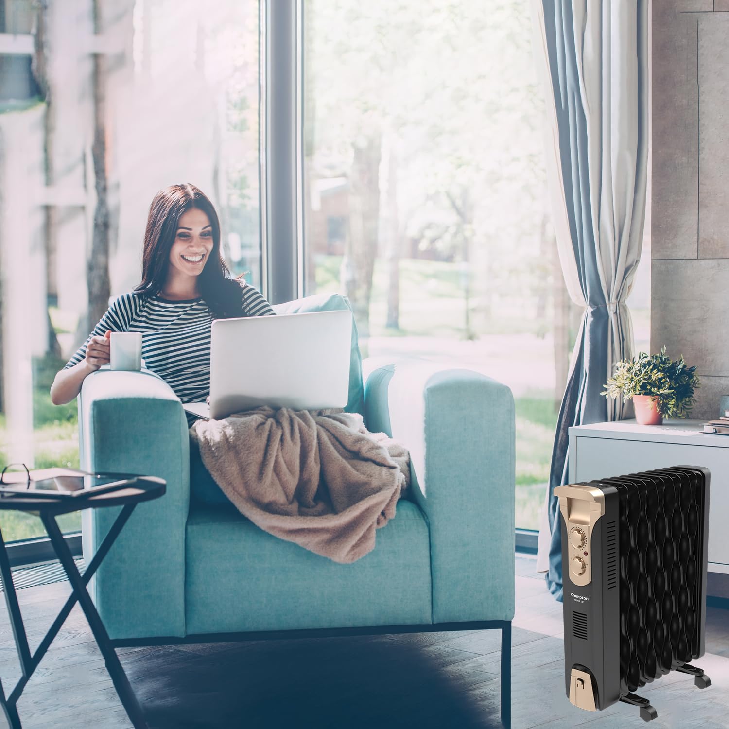 Crompton OFR2900W11F 11 Fin Insta Ferver wave Fin OFR (Oil Filled Radiator)|Room Heater|2900 W|3 Heat Settings & PTC Fan Heater| Comfortable Breathing|360° Heating (Black)|2yrs warranty|Black & Copper Mahajan Electronics Online