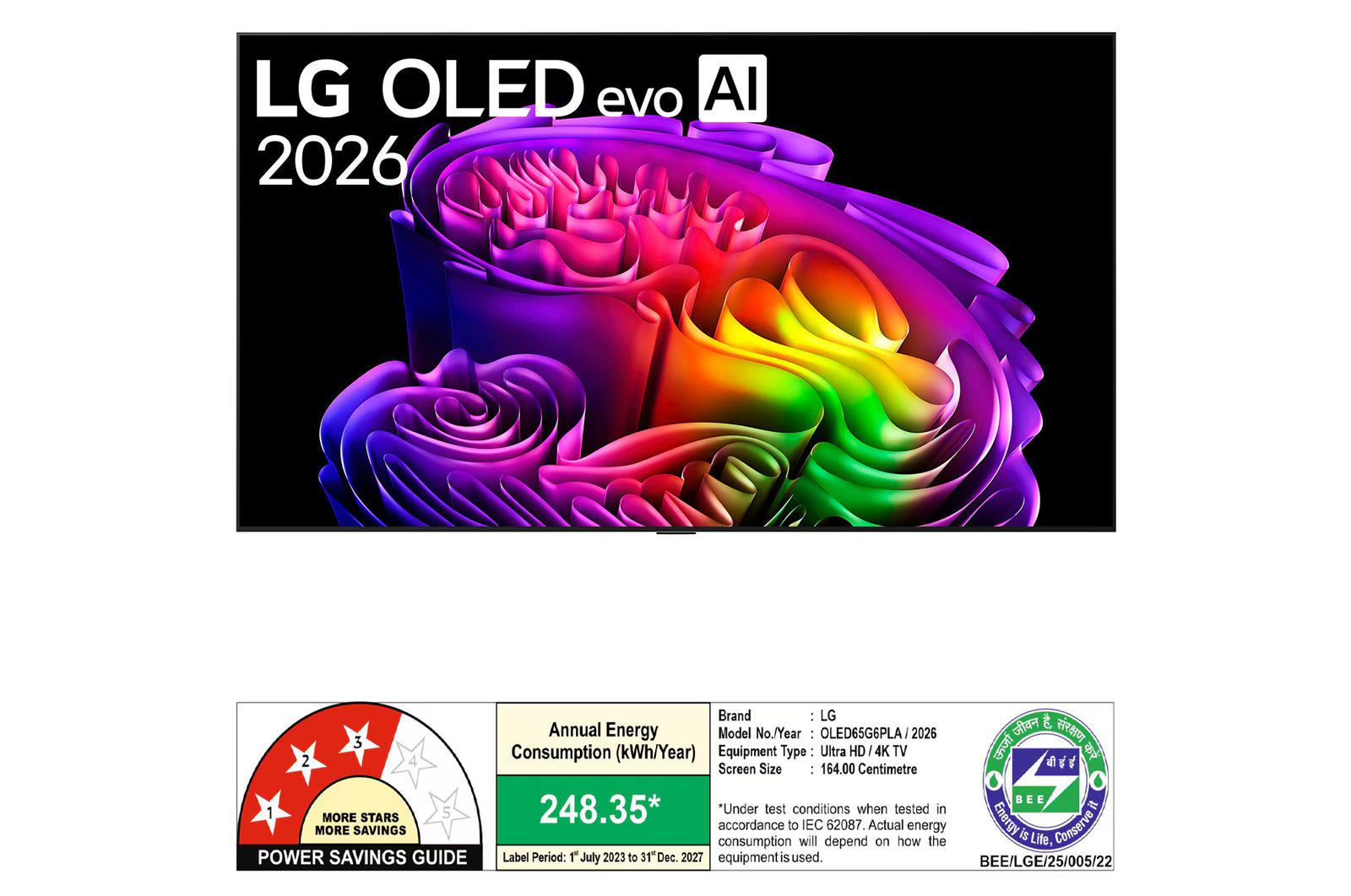 LG OLED65G6PLA 164 cm (65) OLED evo AI G6 4K Smart TV OLED65G6PLA with α11 AI Processor Gen3, with Dolby Vision & Atmos 2026 LG