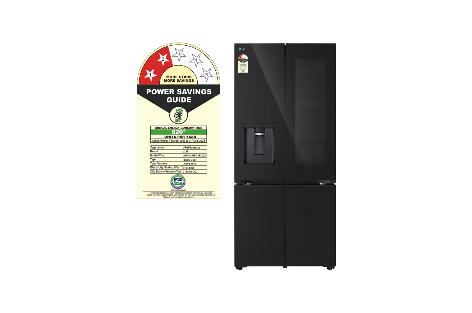 LG GV-K25FFGFB 610L French Door Refrigerator, InstaView, Water Dispenser, Wi-Fi Convertible, Black Glass Finish, 2 Star Mahajan Electronics Online