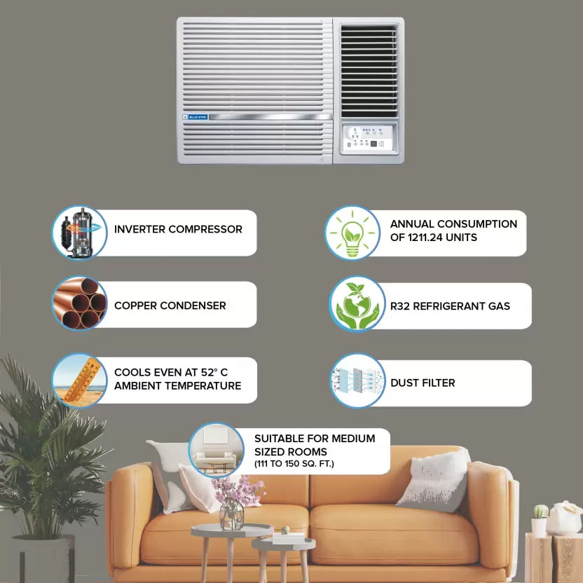 Blue Star WIB518LN 2023 Model 1.5 Ton 5 Star Window Inverter AC Whit