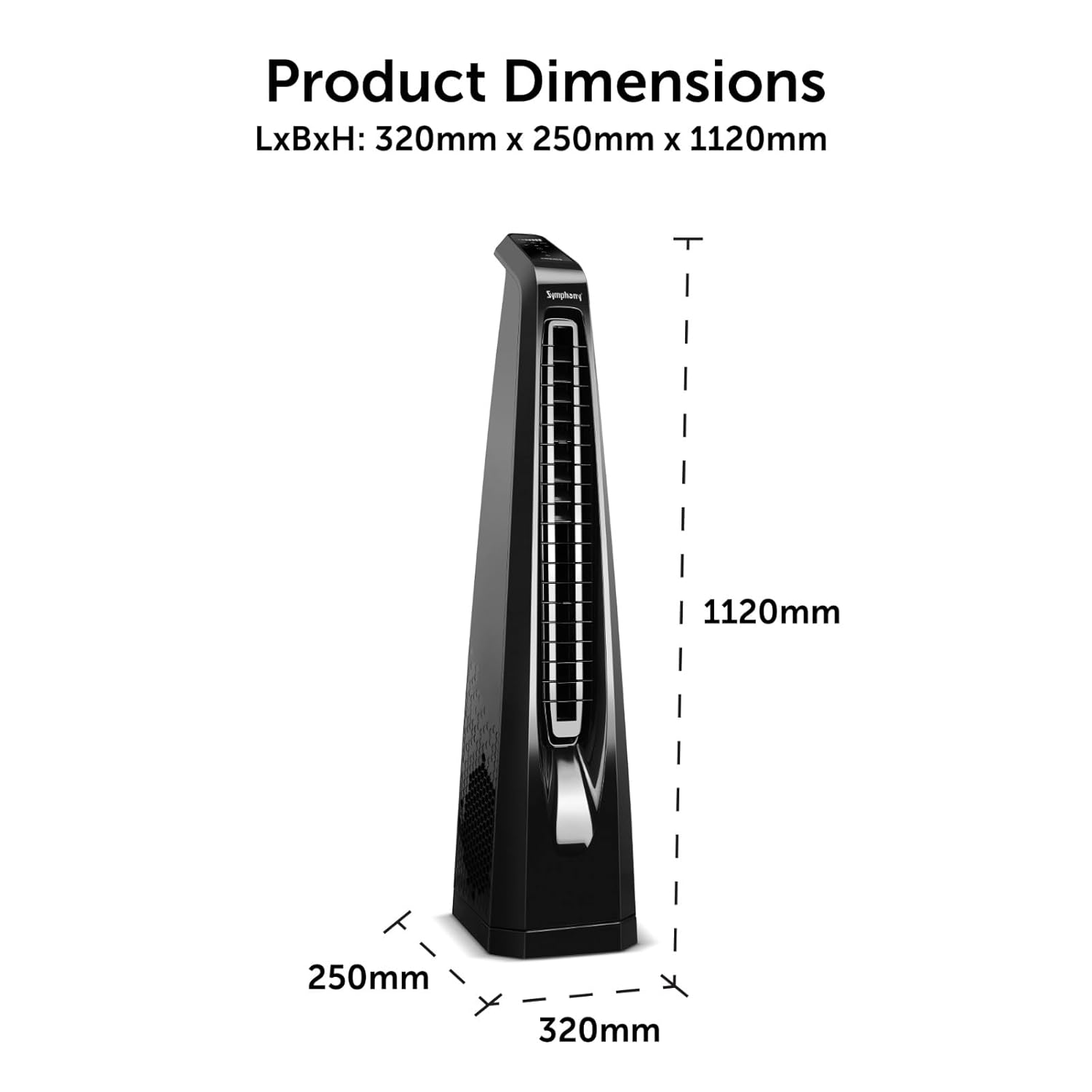 Symphony Surround B BLDC Bladeless Tower Fan For Room | Quiet & Energy-Saving with Remote Control | Touchscreen Control Panel | Low Power Consumption | 1 Year Warranty | Black Mahajan Electronics Online