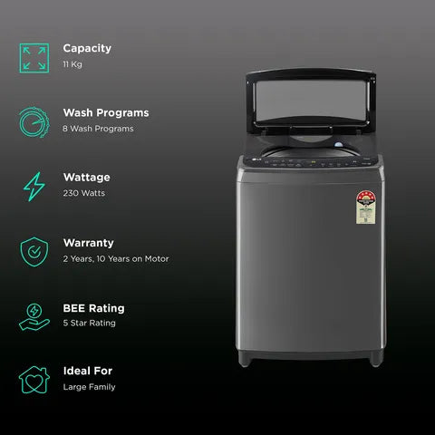 LG THD11SWM.ABMQEIL 11 kg 5 Star Inverter Fully Automatic Top Load Washing Machine ( AI Direct Drive, Middle Black) Mahajan Electronics Online