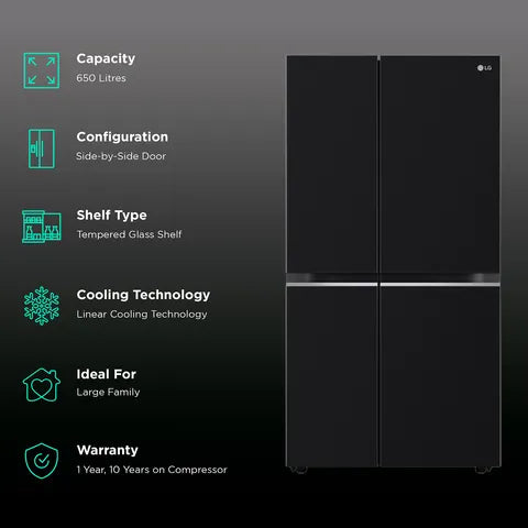 LG GLB257HWB3 Convertible 650 Litres 3 Star Frost Free Side by Side Refrigerator with Multi Air Flow (Western Black) Mahajan Electronics Online 