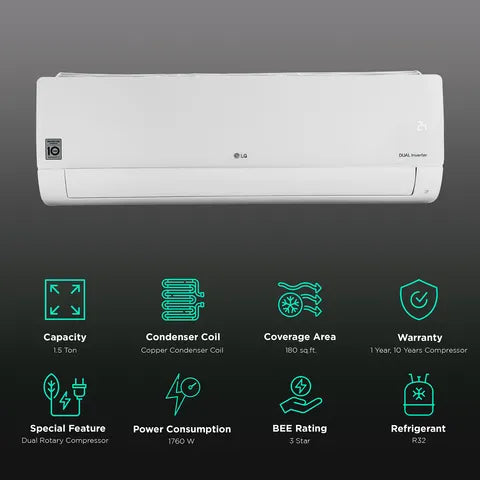 LG TS-H19VNXE.ANLG 5 in 1 Convertible 1.5 Ton 3 Star Dual Inverter Split AC (2024 Model, Copper Condenser, HD Filter) Mahajan Electronics Online