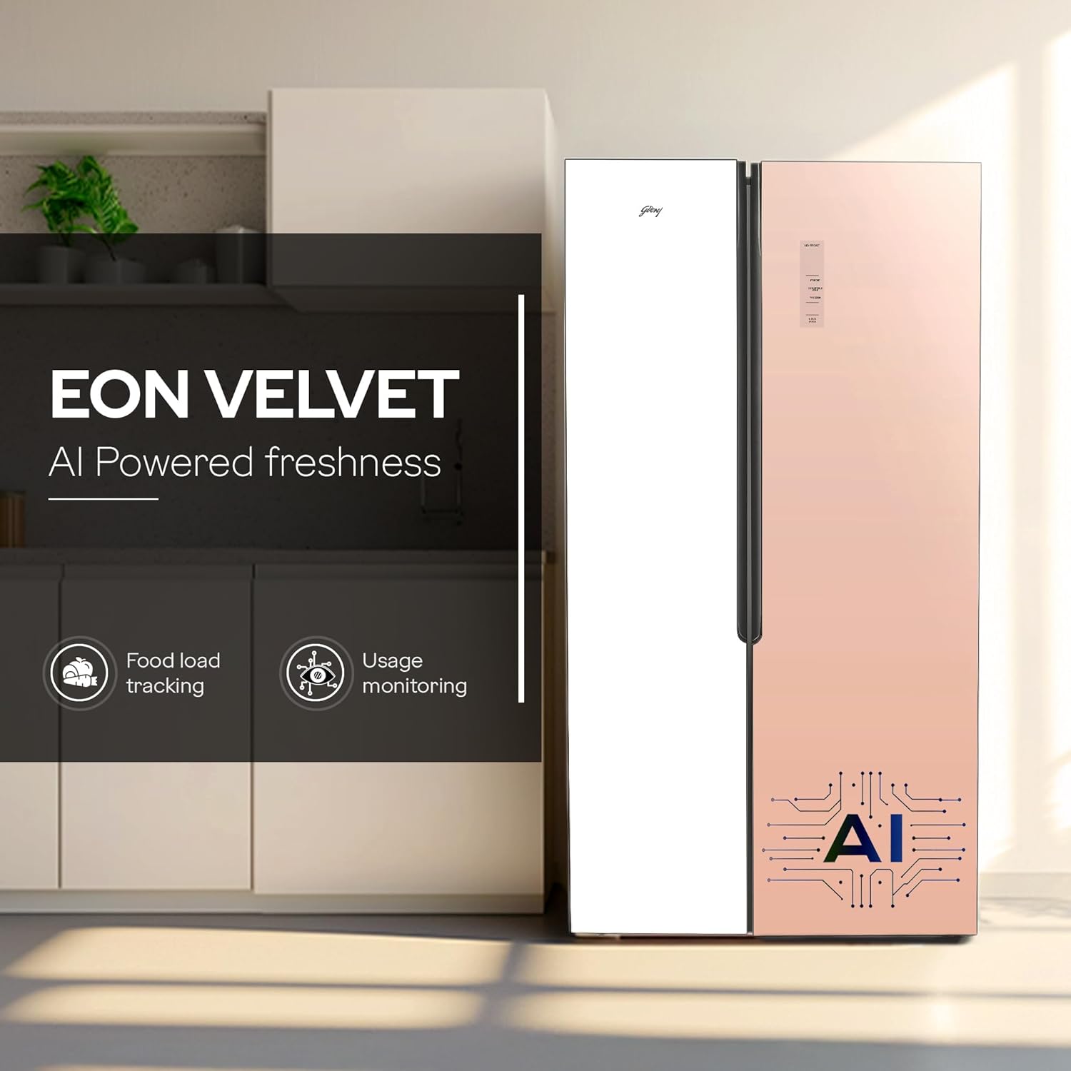 Godrej  RS EONVELVET 646C RIT OP RS 600 L 3 Star, 1+2 Years Additional Warranty, Smart convertible Zones with Digital Touch Panel, Frost Free Inverter Side By Side Refrigerator(2025 Model, Opera Rose) Mahajan Electronics online