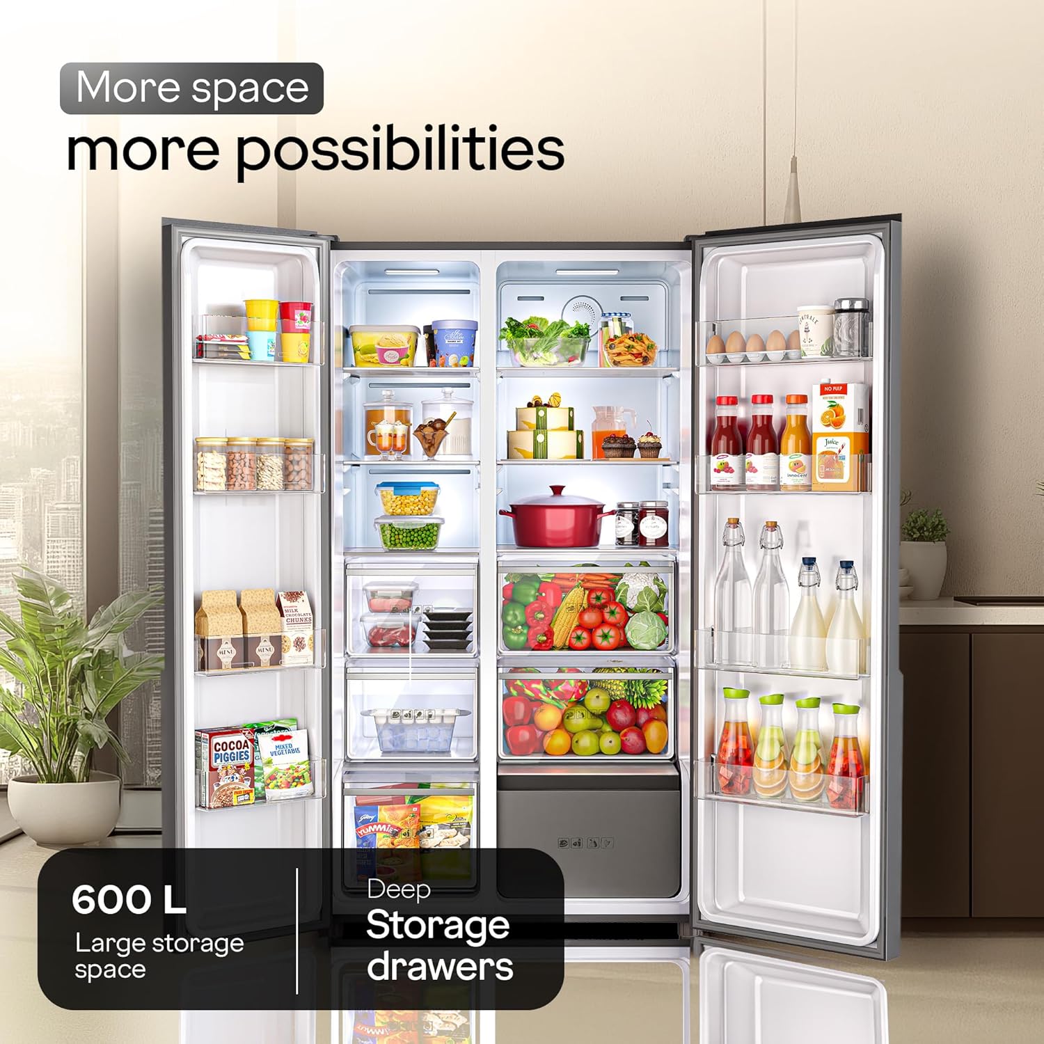 Godrej  RS EONVELVET 646C RIT OP RS 600 L 3 Star, 1+2 Years Additional Warranty, Smart convertible Zones with Digital Touch Panel, Frost Free Inverter Side By Side Refrigerator(2025 Model, Opera Rose) Mahajan Electronics online