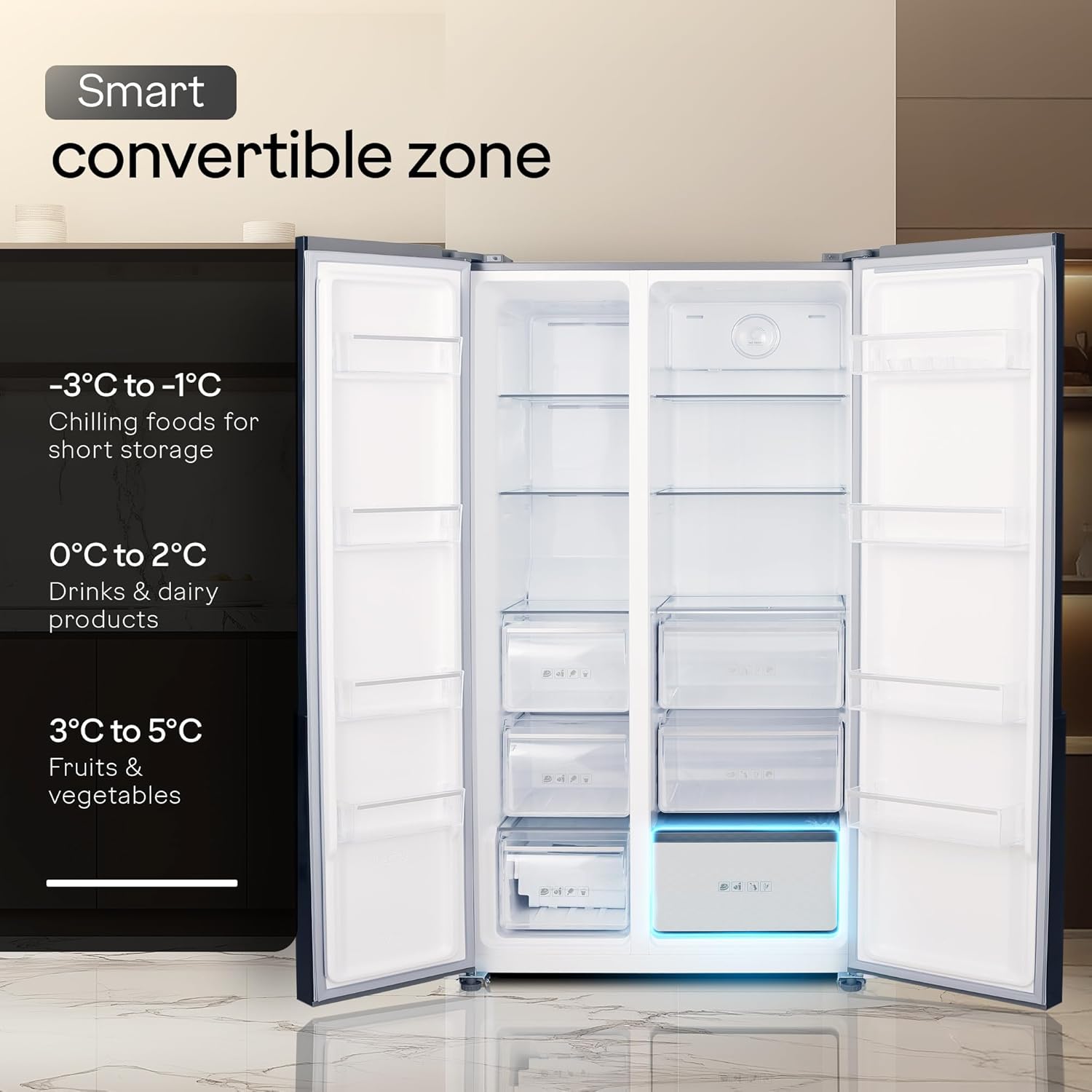 Godrej  RS EONVELVET 646C RIT OP RS 600 L 3 Star, 1+2 Years Additional Warranty, Smart convertible Zones with Digital Touch Panel, Frost Free Inverter Side By Side Refrigerator(2025 Model, Opera Rose) Mahajan Electronics online