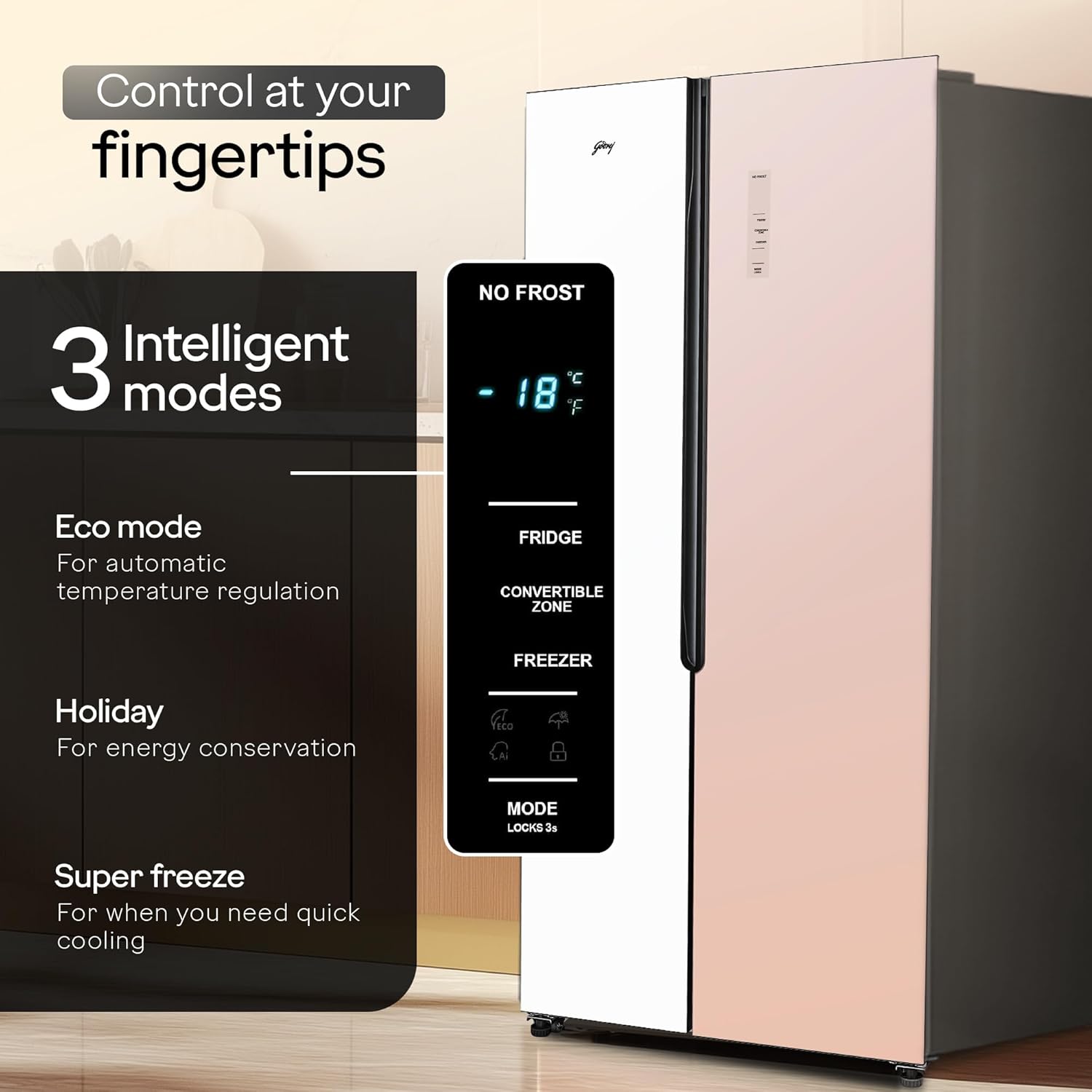Godrej  RS EONVELVET 646C RIT OP RS 600 L 3 Star, 1+2 Years Additional Warranty, Smart convertible Zones with Digital Touch Panel, Frost Free Inverter Side By Side Refrigerator(2025 Model, Opera Rose) Mahajan Electronics online