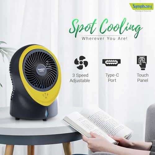 Symphony Buddy Mini Portable Tabletop Air Cooler for Home and Office with Whisper Quiet Operation and Touch Control (Yellow) Mahajan Electronics Online